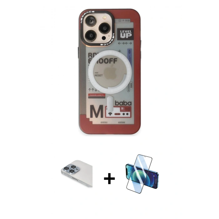 MARSİLYAN™- iPhone 13 Pro Max Kılıf Siluet Modern Koleksiyonu - Siyah 3D Antistatik Cam Ekran Koruyucu + Pers Alüminyum Kamera Lens - SABE