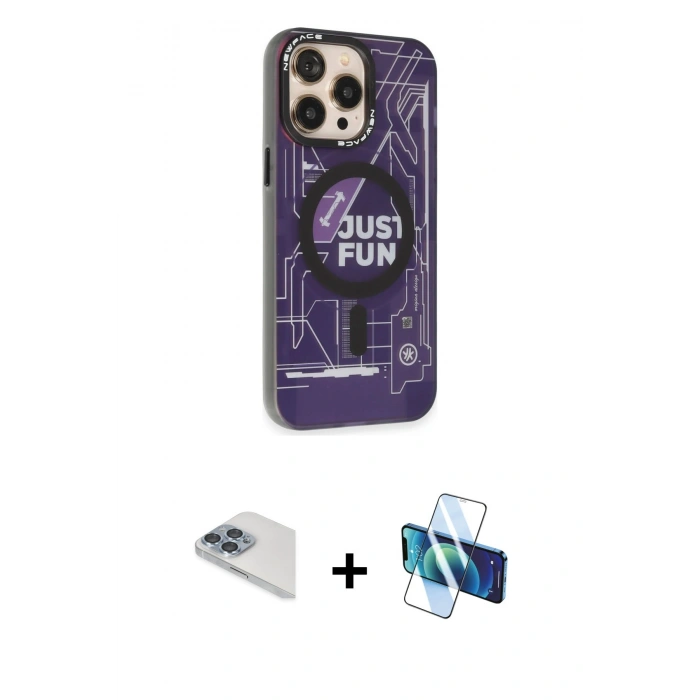 MARSİLYAN™- iPhone 13 Pro Max Kılıf Siluet Modern Koleksiyonu - Siyah 3D Antistatik Cam Ekran Koruyucu + Pers Alüminyum Kamera Lens - SABE