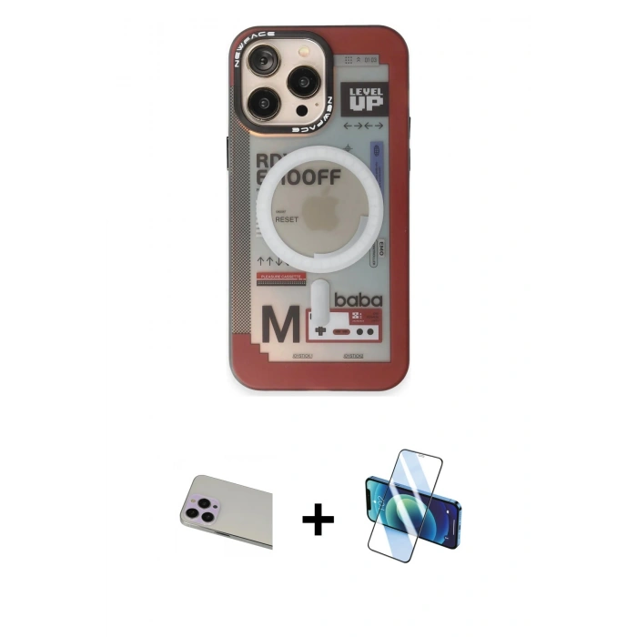 MARSİLYAN™- iPhone 13 Pro Max Kılıf Siluet Modern Koleksiyonu - Siyah 3D Antistatik Cam Ekran Koruyucu + Rainbow Kamera Lens Koruma Cam - MR