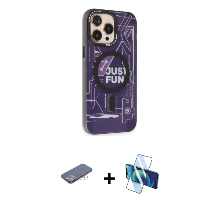 MARSİLYAN™- iPhone 13 Pro Max Kılıf Siluet Modern Koleksiyonu - Siyah 3D Antistatik Cam Ekran Koruyucu + Renkli Kamera Lens Koruma Cam - MI