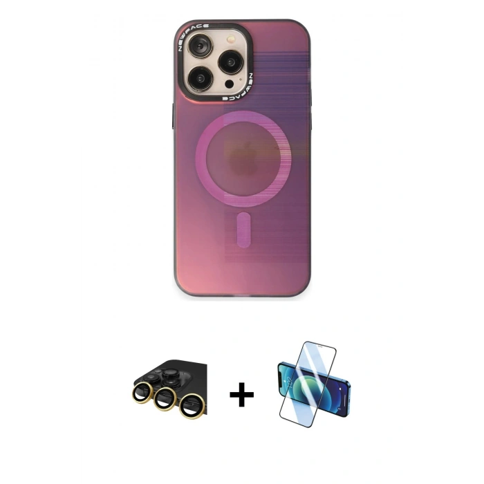 MARSİLYAN™- iPhone 13 Pro Max Kılıf Siluet Modern Koleksiyonu - Siyah 3D Antistatik Cam Ekran Koruyucu + Raze Metal Kamera Lens - GD