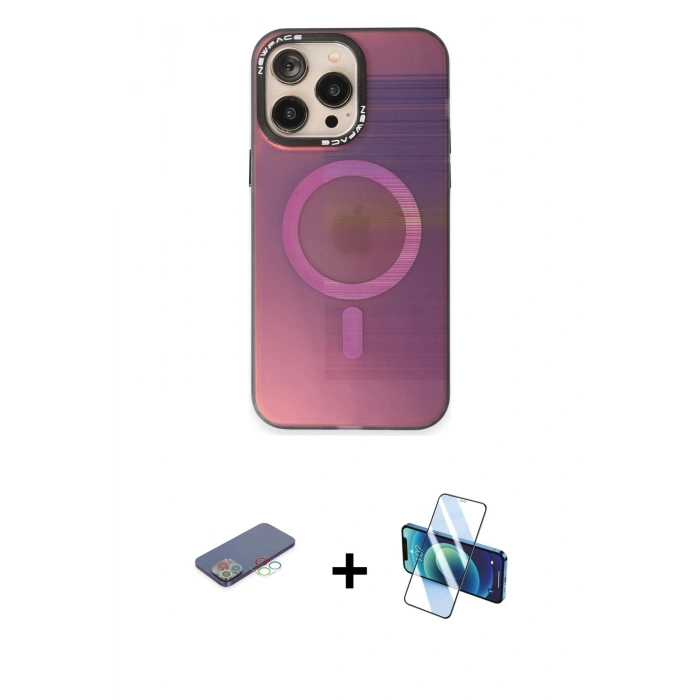 MARSİLYAN™- iPhone 13 Pro Max Kılıf Siluet Modern Koleksiyonu - Siyah 3D Antistatik Cam Ekran Koruyucu + Renkli Kamera Lens Koruma Cam - MI