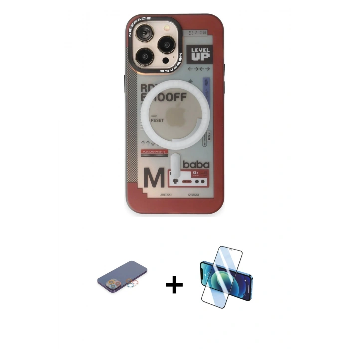 MARSİLYAN™- iPhone 13 Pro Max Kılıf Siluet Modern Koleksiyonu - Siyah 3D Antistatik Cam Ekran Koruyucu + Renkli Kamera Lens Koruma Cam - PE