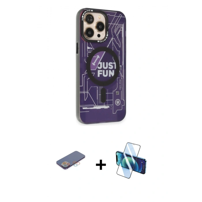 MARSİLYAN™- iPhone 13 Pro Max Kılıf Siluet Modern Koleksiyonu - Siyah 3D Antistatik Cam Ekran Koruyucu + Renkli Kamera Lens Koruma Cam - PE