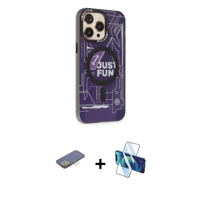 MARSİLYAN™- iPhone 13 Pro Max Kılıf Siluet Modern Koleksiyonu - Siyah 3D Antistatik Cam Ekran Koruyucu + Renkli Kamera Lens Koruma Cam - SI
