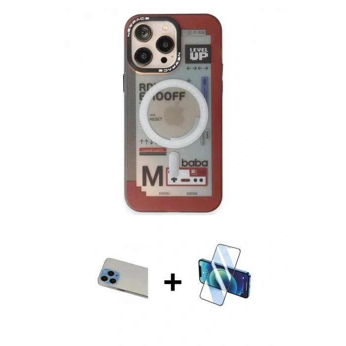 MARSİLYAN™- iPhone 13 Pro Max Kılıf Siluet Modern Koleksiyonu - Siyah 3D Antistatik Cam Ekran Koruyucu + Rainbow Kamera Lens Koruma Cam - MI