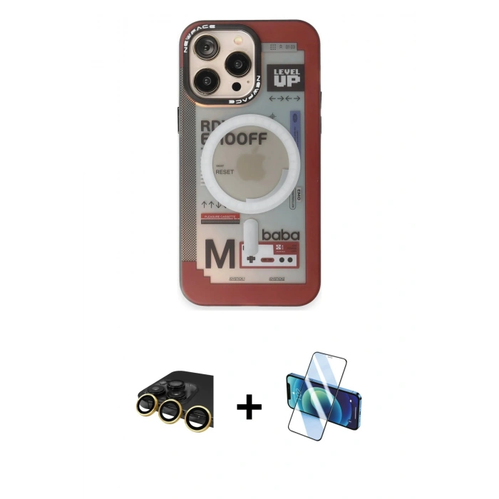MARSİLYAN™- iPhone 13 Pro Max Kılıf Siluet Modern Koleksiyonu - Siyah 3D Antistatik Cam Ekran Koruyucu + Raze Metal Kamera Lens - GD