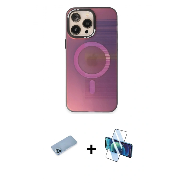 MARSİLYAN™- iPhone 13 Pro Max Kılıf Siluet Modern Koleksiyonu - Siyah 3D Antistatik Cam Ekran Koruyucu + Shine Kamera Lens Koruma Cam - MI
