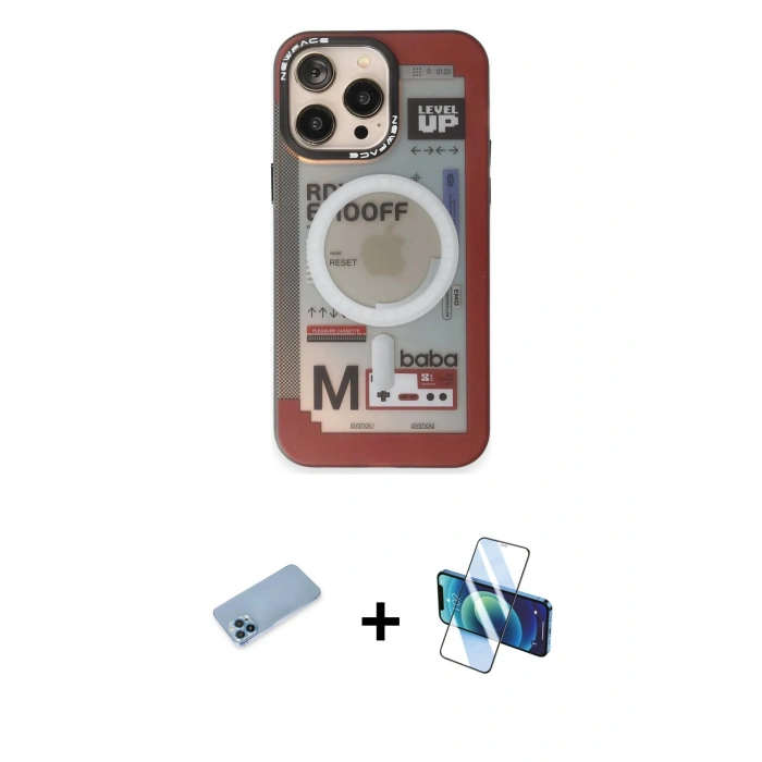 MARSİLYAN™- iPhone 13 Pro Max Kılıf Siluet Modern Koleksiyonu - Siyah 3D Antistatik Cam Ekran Koruyucu + Shine Kamera Lens Koruma Cam - MI