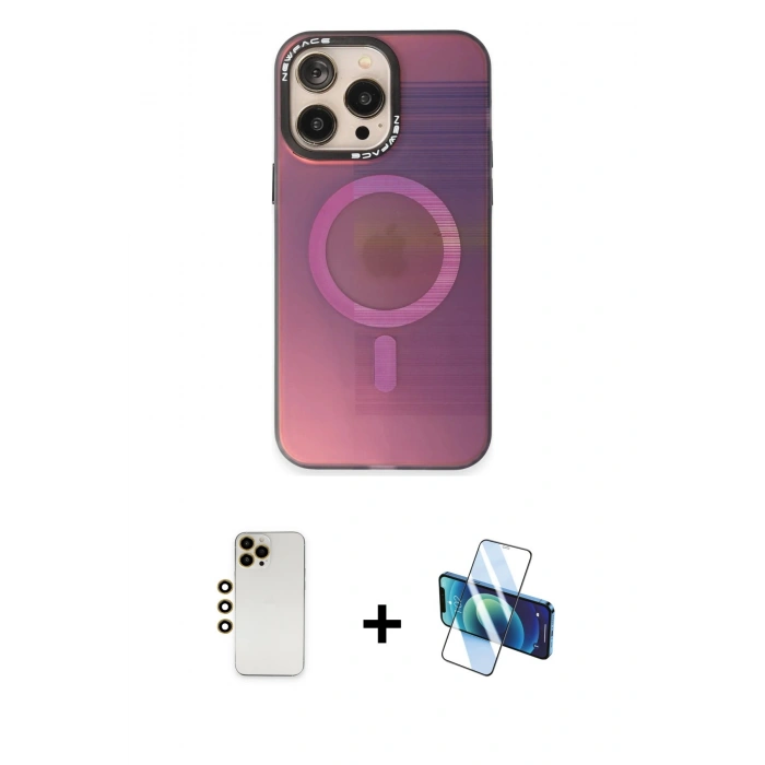 MARSİLYAN™- iPhone 13 Pro Max Kılıf Siluet Modern Koleksiyonu - Siyah 3D Antistatik Cam Ekran Koruyucu + Shine Kamera Lens - GD