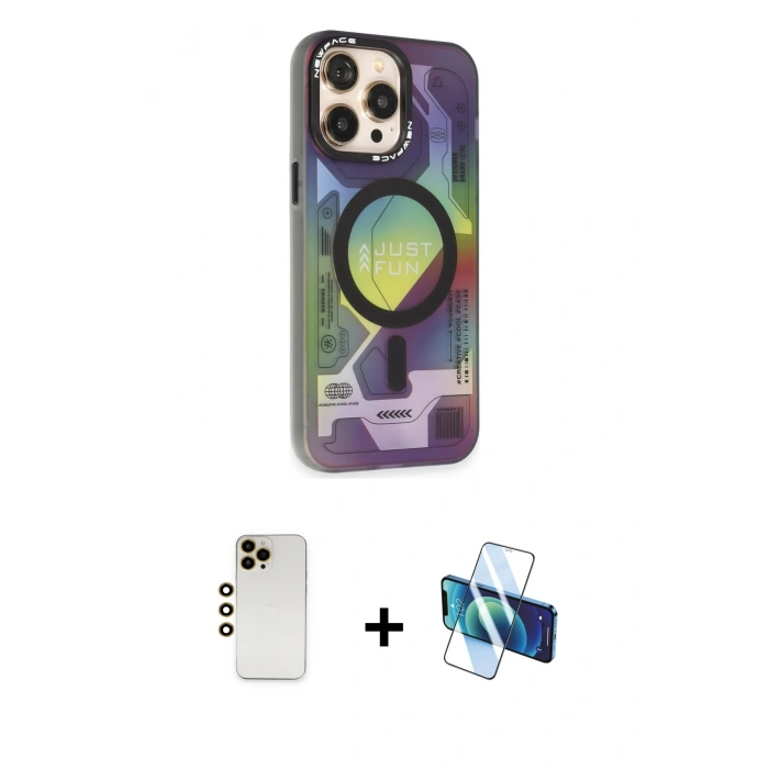 MARSİLYAN™- iPhone 13 Pro Max Kılıf Siluet Modern Koleksiyonu - Siyah 3D Antistatik Cam Ekran Koruyucu + Shine Kamera Lens - GD