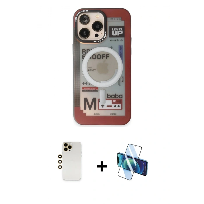 MARSİLYAN™- iPhone 13 Pro Max Kılıf Siluet Modern Koleksiyonu - Siyah 3D Antistatik Cam Ekran Koruyucu + Shine Kamera Lens - GD