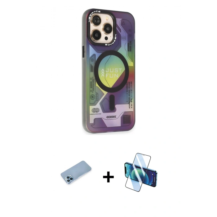 MARSİLYAN™- iPhone 13 Pro Max Kılıf Siluet Modern Koleksiyonu - Siyah 3D Antistatik Cam Ekran Koruyucu + Shine Kamera Lens Koruma Cam - MI