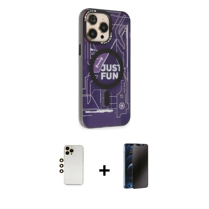 MARSİLYAN™- iPhone 13 Pro Max Kılıf Siluet Modern Koleksiyonu - Siyah 3D Antistatik Hayalet Cam Ekran Koruyucu + Shine Kamera Lens - GD