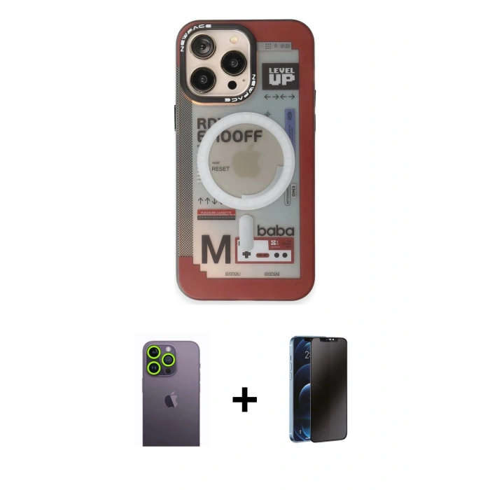 MARSİLYAN™- iPhone 13 Pro Max Kılıf Siluet Modern Koleksiyonu - Siyah 3D Antistatik Hayalet Cam Ekran Koruyucu + Neon Fosforlu Kamera Lens - YL