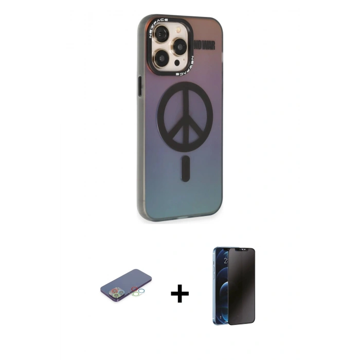 MARSİLYAN™- iPhone 13 Pro Max Kılıf Siluet Modern Koleksiyonu - Siyah 3D Antistatik Hayalet Cam Ekran Koruyucu + Renkli Kamera Lens Koruma Cam - MI