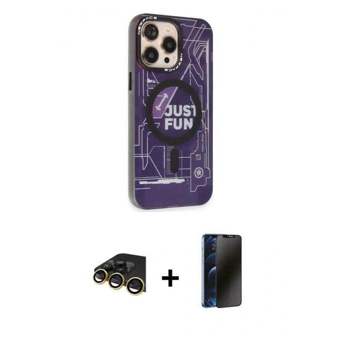 MARSİLYAN™- iPhone 13 Pro Max Kılıf Siluet Modern Koleksiyonu - Siyah 3D Antistatik Hayalet Cam Ekran Koruyucu + Raze Metal Kamera Lens - GD