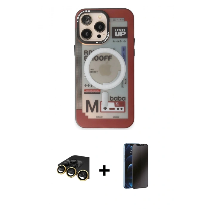 MARSİLYAN™- iPhone 13 Pro Max Kılıf Siluet Modern Koleksiyonu - Siyah 3D Antistatik Hayalet Cam Ekran Koruyucu + Raze Metal Kamera Lens - GD