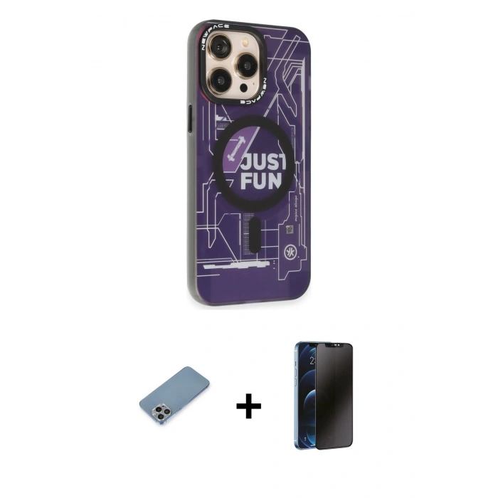 MARSİLYAN™- iPhone 13 Pro Max Kılıf Siluet Modern Koleksiyonu - Siyah 3D Antistatik Hayalet Cam Ekran Koruyucu + Gökkuşağı Shine Kamera Lens Koruma Cam