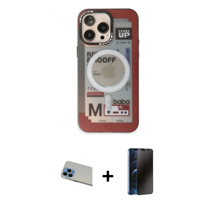 MARSİLYAN™- iPhone 13 Pro Max Kılıf Siluet Modern Koleksiyonu - Siyah 3D Antistatik Hayalet Cam Ekran Koruyucu + Rainbow Kamera Lens Koruma Cam - MI