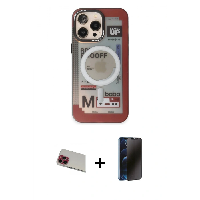 MARSİLYAN™- iPhone 13 Pro Max Kılıf Siluet Modern Koleksiyonu - Siyah 3D Antistatik Hayalet Cam Ekran Koruyucu + Rainbow Kamera Lens Koruma Cam - KI