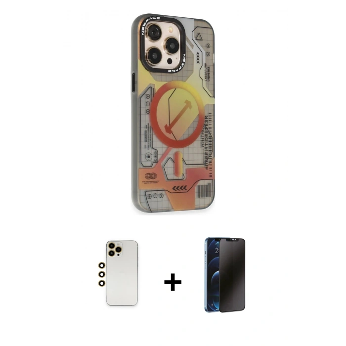 MARSİLYAN™- iPhone 13 Pro Max Kılıf Siluet Modern Koleksiyonu - Siyah 3D Antistatik Hayalet Cam Ekran Koruyucu + Shine Kamera Lens - GD