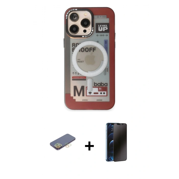 MARSİLYAN™- iPhone 13 Pro Max Kılıf Siluet Modern Koleksiyonu - Siyah 3D Antistatik Hayalet Cam Ekran Koruyucu + Renkli Kamera Lens Koruma Cam - SI