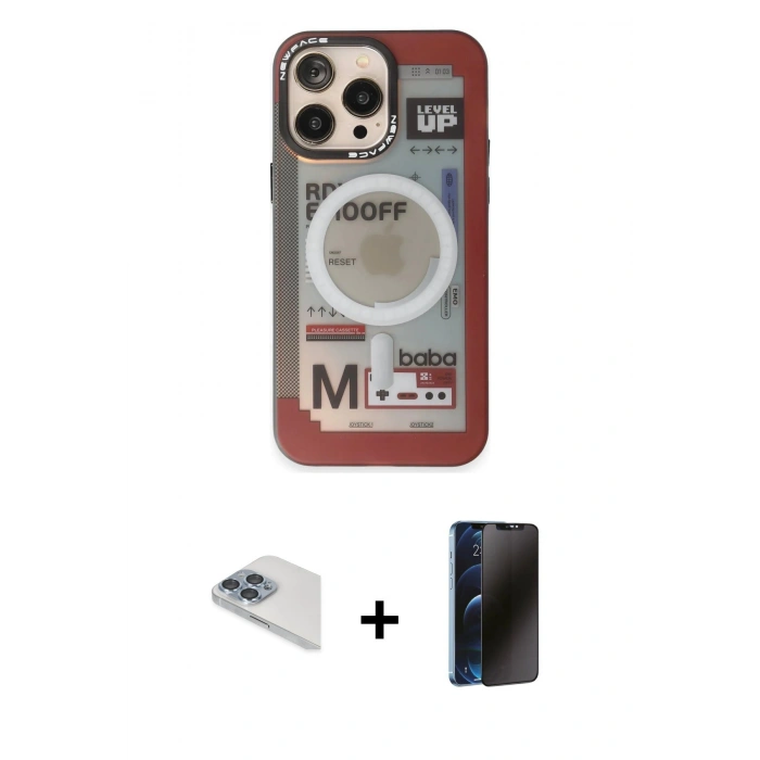 MARSİLYAN™- iPhone 13 Pro Max Kılıf Siluet Modern Koleksiyonu - Siyah 3D Antistatik Hayalet Cam Ekran Koruyucu + Pers Alüminyum Kamera Lens - SABE