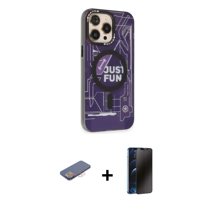 MARSİLYAN™- iPhone 13 Pro Max Kılıf Siluet Modern Koleksiyonu - Siyah 3D Antistatik Hayalet Cam Ekran Koruyucu + Renkli Kamera Lens Koruma Cam - PE