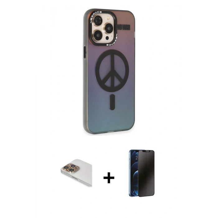 MARSİLYAN™- iPhone 13 Pro Max Kılıf Siluet Modern Koleksiyonu - Siyah 3D Antistatik Hayalet Cam Ekran Koruyucu + Pers Alüminyum Kamera Lens - GD