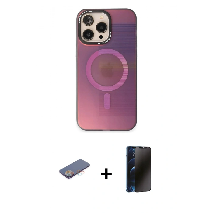 MARSİLYAN™- iPhone 13 Pro Max Kılıf Siluet Modern Koleksiyonu - Siyah 3D Antistatik Hayalet Cam Ekran Koruyucu + Renkli Kamera Lens Koruma Cam - PE