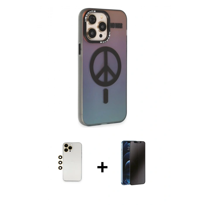 MARSİLYAN™- iPhone 13 Pro Max Kılıf Siluet Modern Koleksiyonu - Siyah 3D Antistatik Hayalet Cam Ekran Koruyucu + Shine Kamera Lens - GD