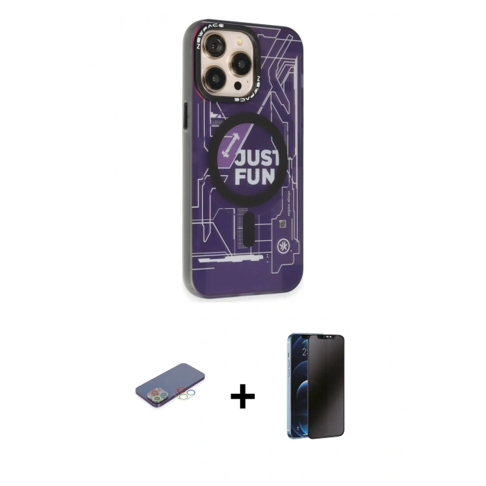 MARSİLYAN™- iPhone 13 Pro Max Kılıf Siluet Modern Koleksiyonu - Siyah 3D Antistatik Hayalet Cam Ekran Koruyucu + Renkli Kamera Lens Koruma Cam - MI