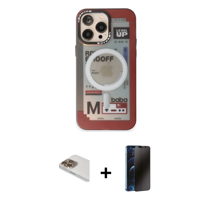 MARSİLYAN™- iPhone 13 Pro Max Kılıf Siluet Modern Koleksiyonu - Siyah 3D Antistatik Hayalet Cam Ekran Koruyucu + Pers Alüminyum Kamera Lens - GD