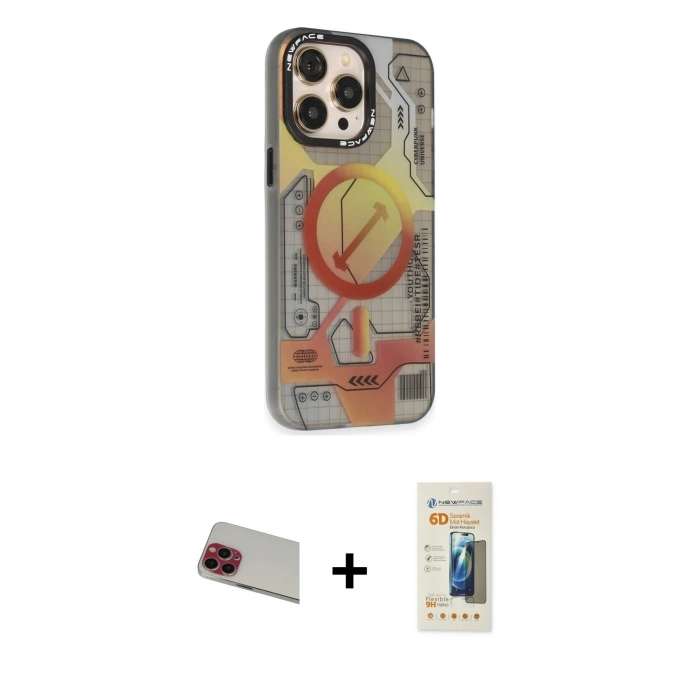 MARSİLYAN™- iPhone 13 Pro Max Kılıf Siluet Modern Koleksiyonu - Siyah 6D Mat Seramik Hayalet Nano Ekran Koruyucu + Rainbow Kamera Lens Koruma Cam - KI