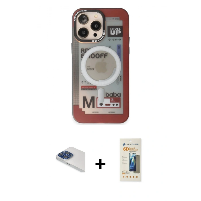 MARSİLYAN™- iPhone 13 Pro Max Kılıf Siluet Modern Koleksiyonu - Siyah 6D Mat Seramik Hayalet Nano Ekran Koruyucu + Lacivert Pers Alüminyum Kamera Lens