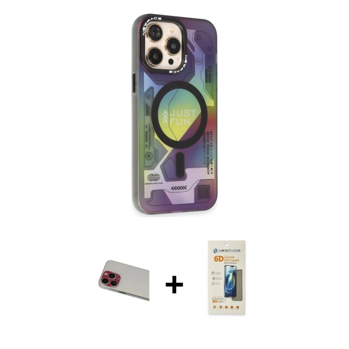 MARSİLYAN™- iPhone 13 Pro Max Kılıf Siluet Modern Koleksiyonu - Siyah 6D Mat Seramik Hayalet Nano Ekran Koruyucu + Rainbow Kamera Lens Koruma Cam - KI