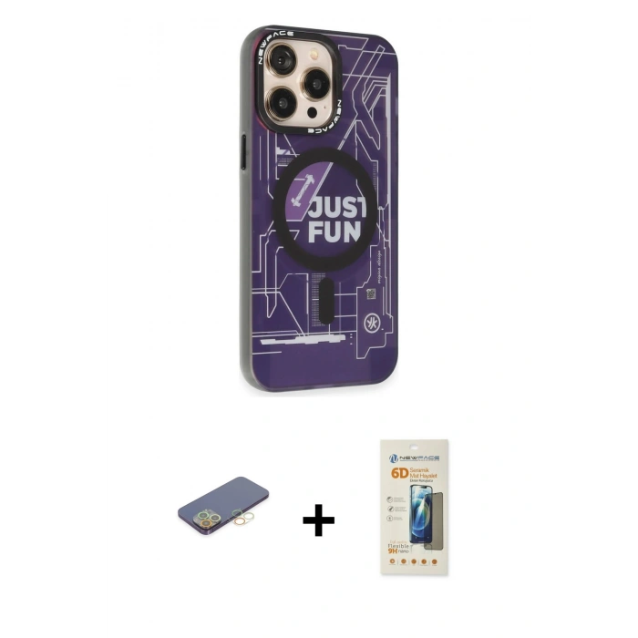 MARSİLYAN™- iPhone 13 Pro Max Kılıf Siluet Modern Koleksiyonu - Siyah 6D Mat Seramik Hayalet Nano Ekran Koruyucu + Renkli Kamera Lens Koruma Cam - SI