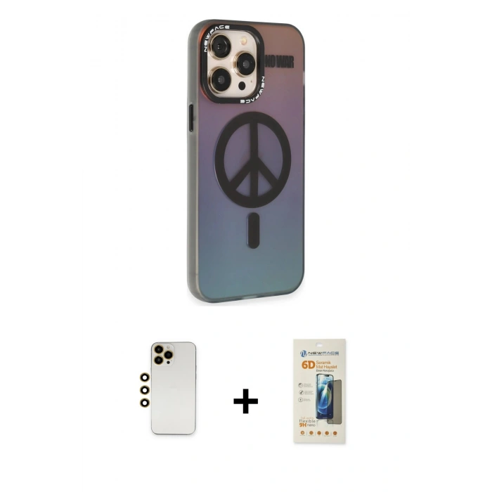 MARSİLYAN™- iPhone 13 Pro Max Kılıf Siluet Modern Koleksiyonu - Siyah 6D Mat Seramik Hayalet Nano Ekran Koruyucu + Shine Kamera Lens - GD