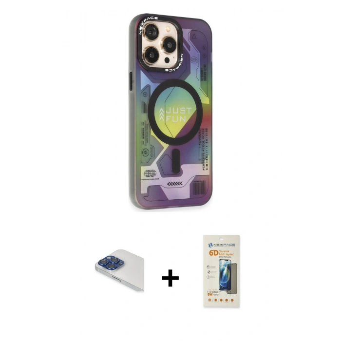 MARSİLYAN™- iPhone 13 Pro Max Kılıf Siluet Modern Koleksiyonu - Siyah 6D Mat Seramik Hayalet Nano Ekran Koruyucu + Lacivert Pers Alüminyum Kamera Lens