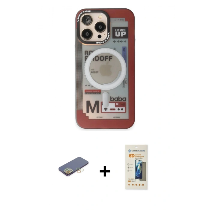 MARSİLYAN™- iPhone 13 Pro Max Kılıf Siluet Modern Koleksiyonu - Siyah 6D Mat Seramik Hayalet Nano Ekran Koruyucu + Renkli Kamera Lens Koruma Cam - SI