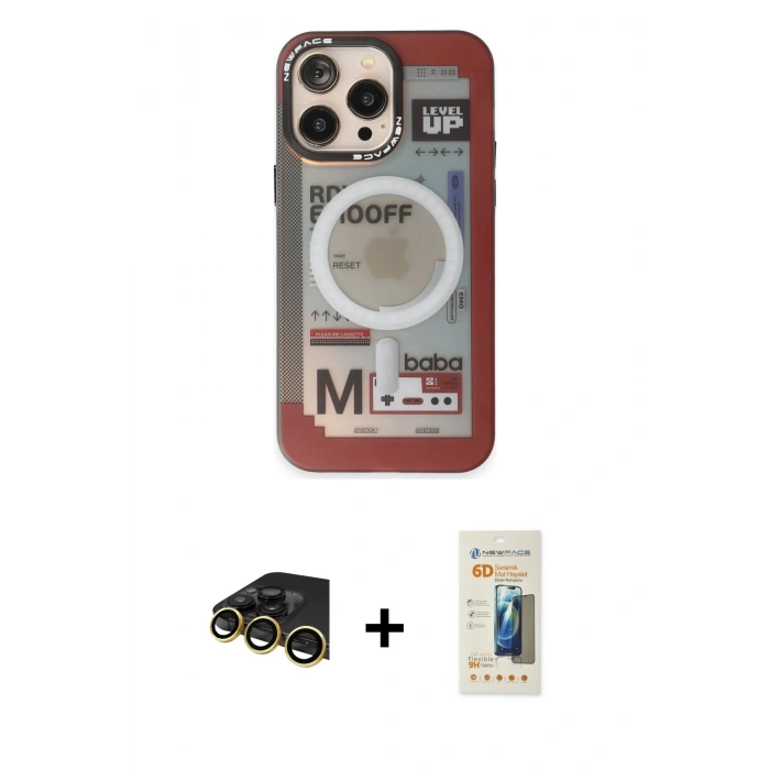 MARSİLYAN™- iPhone 13 Pro Max Kılıf Siluet Modern Koleksiyonu - Siyah 6D Mat Seramik Hayalet Nano Ekran Koruyucu + Raze Metal Kamera Lens - GD