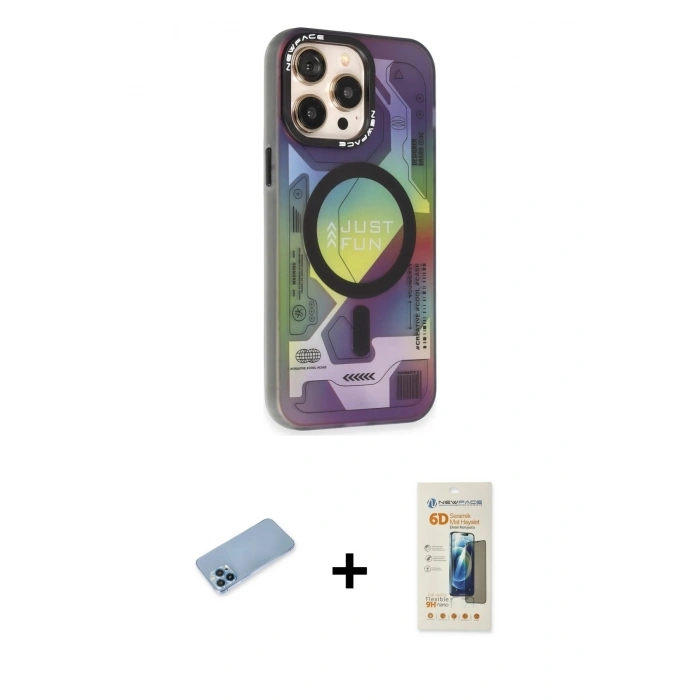MARSİLYAN™- iPhone 13 Pro Max Kılıf Siluet Modern Koleksiyonu - Siyah 6D Mat Seramik Hayalet Nano Ekran Koruyucu + Shine Kamera Lens Koruma Cam - MI
