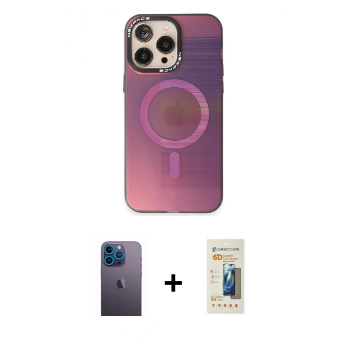 MARSİLYAN™- iPhone 13 Pro Max Kılıf Siluet Modern Koleksiyonu - Siyah 6D Mat Seramik Hayalet Nano Ekran Koruyucu + Neon Fosforlu Kamera Lens - MI