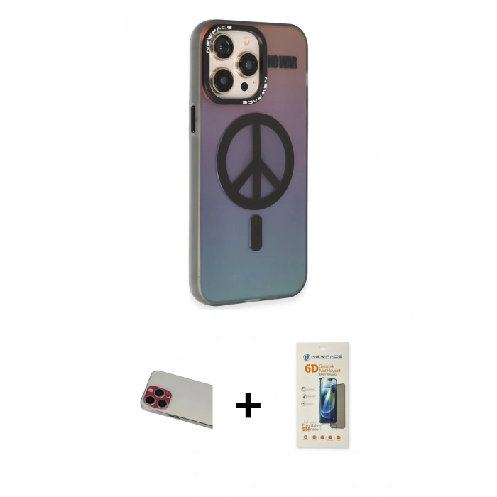 MARSİLYAN™- iPhone 13 Pro Max Kılıf Siluet Modern Koleksiyonu - Siyah 6D Mat Seramik Hayalet Nano Ekran Koruyucu + Rainbow Kamera Lens Koruma Cam - KI