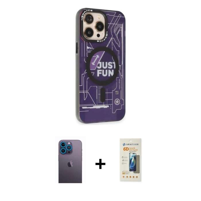 MARSİLYAN™- iPhone 13 Pro Max Kılıf Siluet Modern Koleksiyonu - Siyah 6D Mat Seramik Hayalet Nano Ekran Koruyucu + Neon Fosforlu Kamera Lens - MI