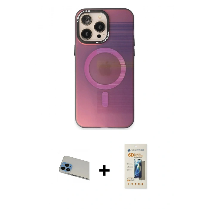 MARSİLYAN™- iPhone 13 Pro Max Kılıf Siluet Modern Koleksiyonu - Siyah 6D Mat Seramik Hayalet Nano Ekran Koruyucu + Rainbow Kamera Lens Koruma Cam - MI