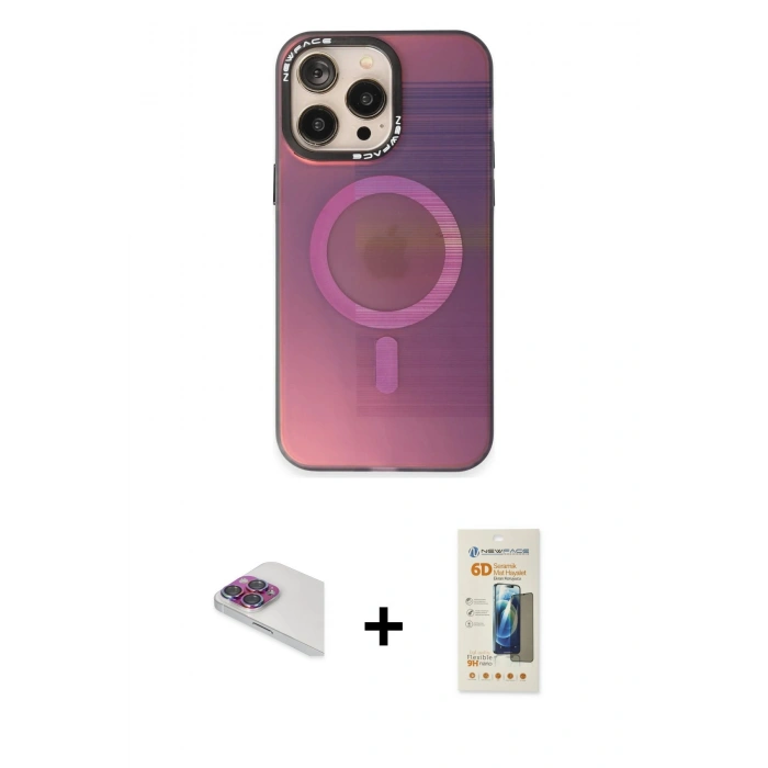 MARSİLYAN™- iPhone 13 Pro Max Kılıf Siluet Modern Koleksiyonu - Siyah 6D Mat Seramik Hayalet Nano Ekran Koruyucu + Pers Alüminyum Kamera Lens - GI