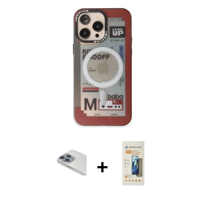 MARSİLYAN™- iPhone 13 Pro Max Kılıf Siluet Modern Koleksiyonu - Siyah 6D Mat Seramik Hayalet Nano Ekran Koruyucu + Pers Alüminyum Kamera Lens - SABE