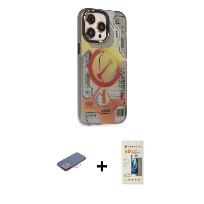 MARSİLYAN™- iPhone 13 Pro Max Kılıf Siluet Modern Koleksiyonu - Siyah 6D Mat Seramik Hayalet Nano Ekran Koruyucu + Renkli Kamera Lens Koruma Cam - PE